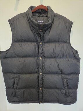 Men's Black Lands End Down Filled Quilted Snap Closure Vest  XXL